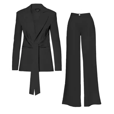 Bluzat Women's Black Suit With Blazer With Scarves And Wide Leg Pants