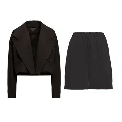 Bluzat Women's Black Suit With Cropped Blazer And Bemuda Shorts