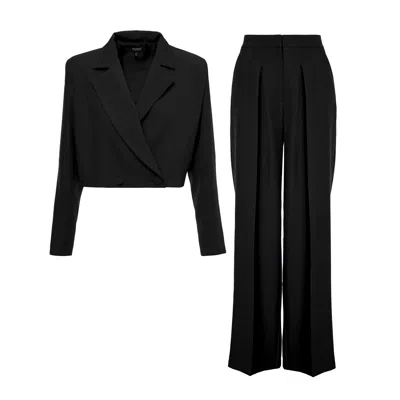 Bluzat Women's Black Suit With Cropped Blazer And Ultra Wide Leg Trousers