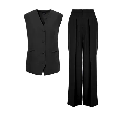 Bluzat Women's Black Suit With Oversized Vest And Ultra Wide Leg Trousers