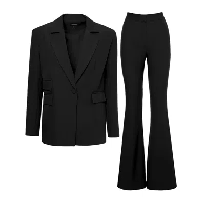 Bluzat Women's Black Suit With Regular Blazer With Double Pocket And Flared Trousers