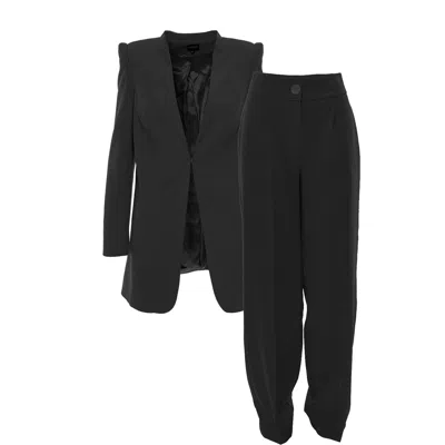 Bluzat Women's Black Suit With Sharped Shoulders Blazer