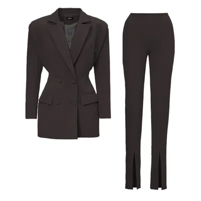 Bluzat Women's Black Suit With Tailored Hourglass Blazer And Slim Fit Trousers