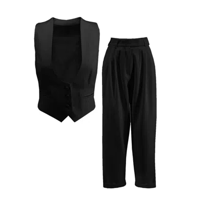 Bluzat Women's Black Suit With Vest And Cropped Trousers