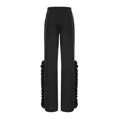 Bluzat Women's Black Trousers With Ruffles