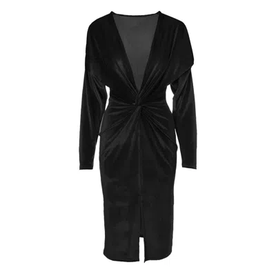 Bluzat Women's Black Velvet Dress With Knot