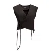 Bluzat Women's Black Vest With Laces In Black