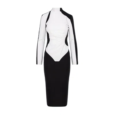 Bluzat Women's Black / White Black&white Bicolor Bodycon Midi Dress With High Neck In Multi