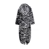 Bluzat Women's Black / White Long Hooded Coat With Zebra Print In Black