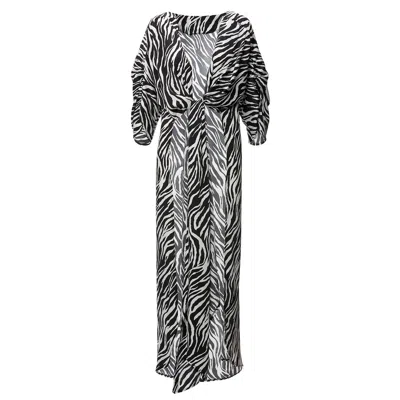 Bluzat Women's Black / White Zebra Print Kaftan With Slits In Black/white