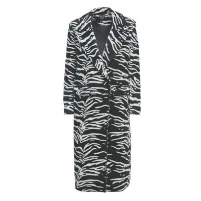 Bluzat Women's Black / White Zebra Printed Straight Overcoat In Black/white