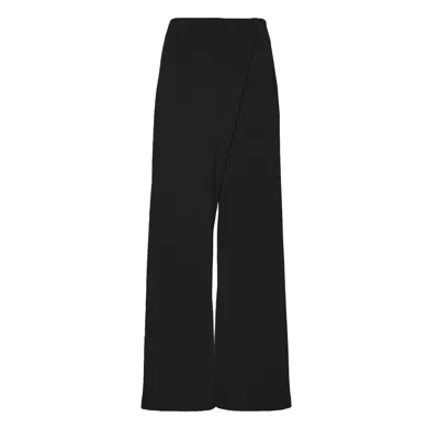 Bluzat Women's Black Wide Leg Asymmetrical Trousers