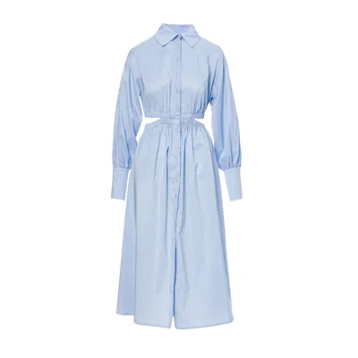 Bluzat Women's Blue Bleu Midi Shirt Dress With Waist Cut-out
