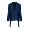 Bluzat Women's Blue Denim Blazer With Decorative Rings In Blue