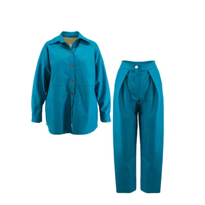 Bluzat Women's Blue Eco Leather Turquoise Set In Multi