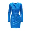 Bluzat Women's Blue Metallic Mini Dress With Asymmetrical Cut-out In Blue