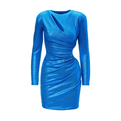 Bluzat Women's Blue Metallic Mini Dress With Asymmetrical Cut-out