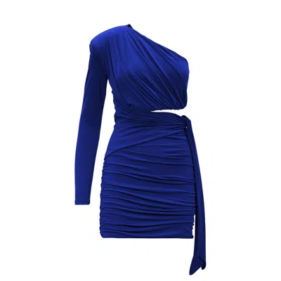 Bluzat Women's Blue Mini Asymmetrical Dress With Scarf