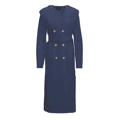 Bluzat Women's Blue Navy Midi Trench Dress