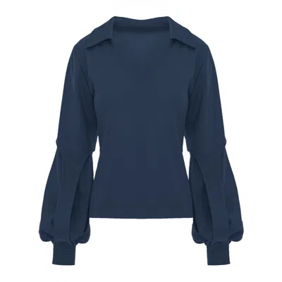 Bluzat Women's Blue Navy Puff-sleeve Blouse