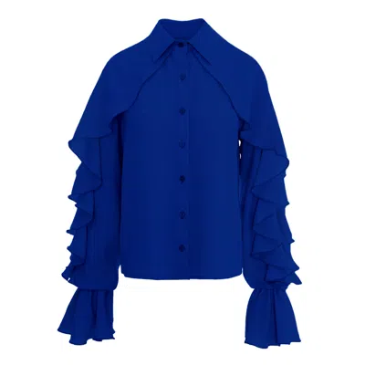 Bluzat Women's Blue Navy Ruffled Shirt