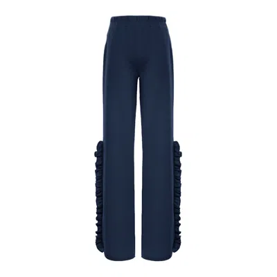 Bluzat Women's Blue Navy Trousers With Ruffles