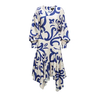 Bluzat Women's Blue Printed Midi Dress