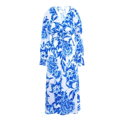 Bluzat Women's Blue Printed Midi Dress With Corset
