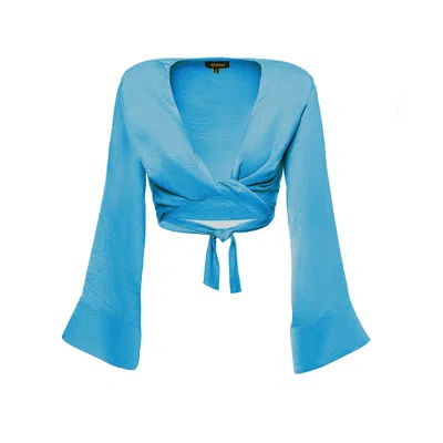 Bluzat Women's Blue Top With Flared Sleeves