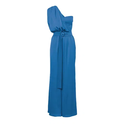 Bluzat Women's Blue Turquoise Maxi Jumpsuit With Belt