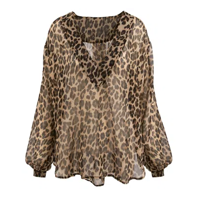 Bluzat Women's Brown Animal Print Blouse
