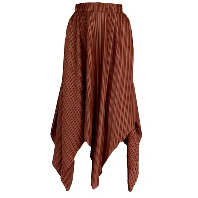 Bluzat Women's Brown Asymmetrical Pleated Skirt