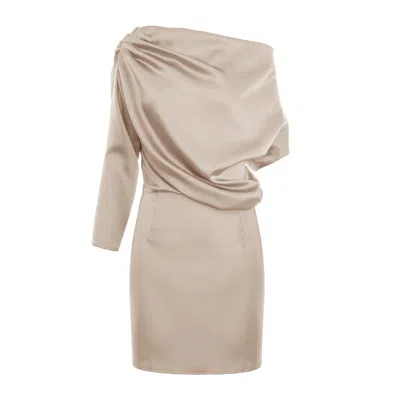 Bluzat Women's Brown Beige Elegance Off-shoulder Mini Dress