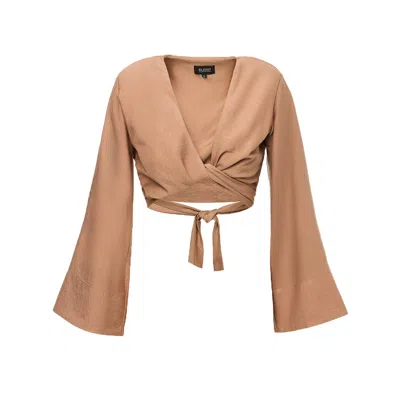 Bluzat Women's Brown Beige Top With Flared Sleeves
