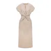 Bluzat Women's Brown Beige Twist-front Midi Dress With Cap Sleeves In Brown