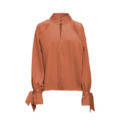 Bluzat Women's Brown Camel Blouse With Bows