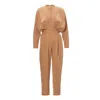 Bluzat Women's Brown Camel Maxi Jumpsuit With Button And Corset In Brown