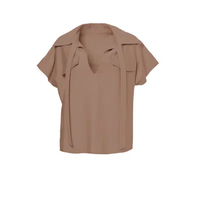 Bluzat Women's Brown Camel Shirt With Pockets