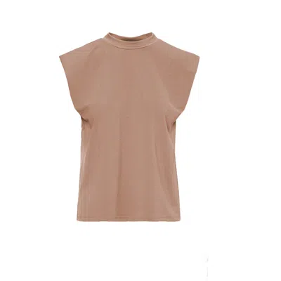 Bluzat Women's Brown Camel T-shirt With Shoulder Pads