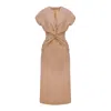 Bluzat Women's Brown Camel Twist-front Midi Dress With Cap Sleeves In Brown