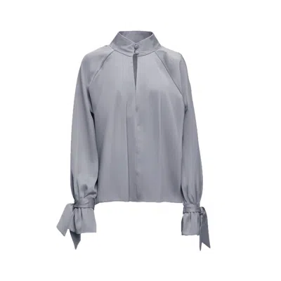Bluzat Women's Brown Grey Blouse With Bows
