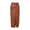 Bluzat Women's Brown Leather Straight-cut Skirt With Slit In Brown