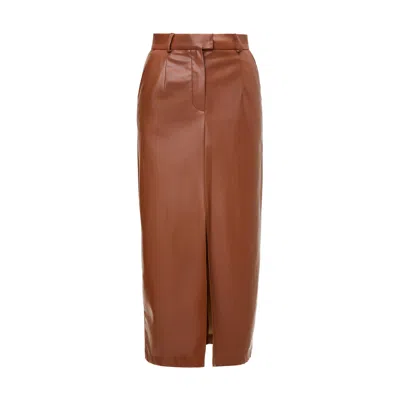Bluzat Women's Brown Leather Straight-cut Skirt With Slit