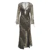 Bluzat Women's Brown Midi Dress With Leopard Print In Brown