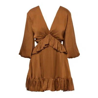 Bluzat Women's Brown Mini Dress With Ruffles