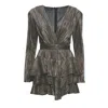 Bluzat Women's Brown Mini Dress With Ruffles And V-neck In Brown