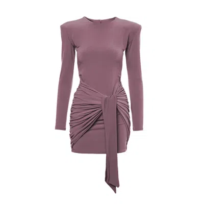 Bluzat Women's Brown Mini Dress With Scarf And Pleats