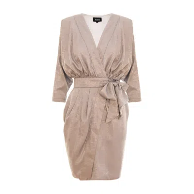 Bluzat Women's Brown Mocha Shimmer Shirt Dress With Belt