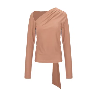 Bluzat Women's Brown / Neutrals Cappuccino Jersey Top With Asymmetric Neckline
