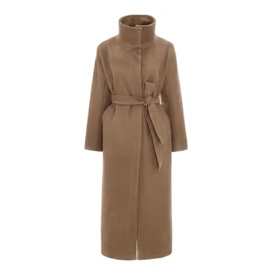 Bluzat Women's Brown / Neutrals Long Camel Coat With High Collar
